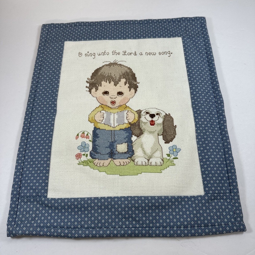 Handmade Embroidered Wall Hanging 14.5x12 O Sing Unto The Lord A New Song Quilte